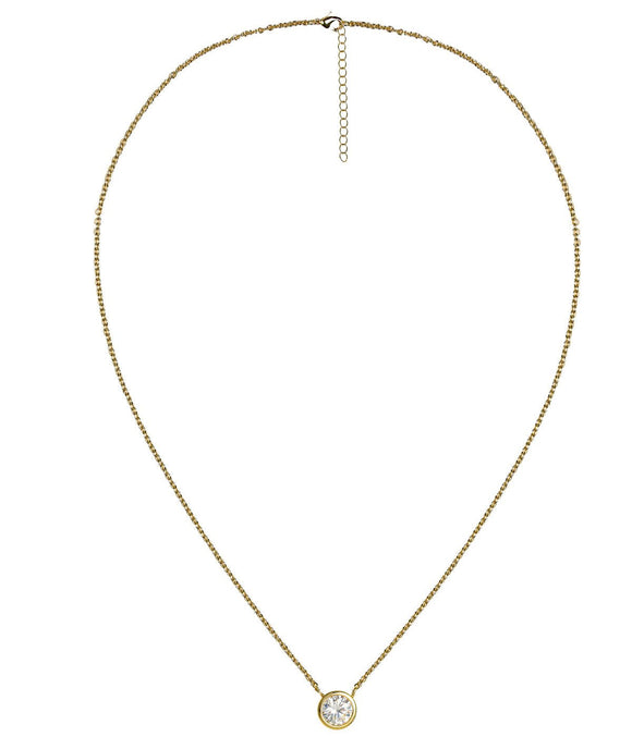 Large Rhinestone Bezel Necklace - 18k Gold Plated