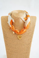 Leigh - Orange Locket Heart -  Scarf Necklace-3