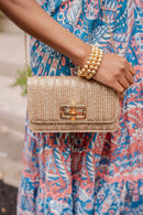 Lilly - Gold Woven Straw Clutch - Bamboo Toggle-1
