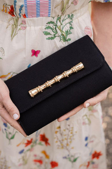 Avery Black Canvas Clutch - Gold Charm Bamboo Bar - 0