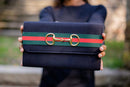 Avery Clutch Black - Red and Green Stripe Band with Snaffle-2