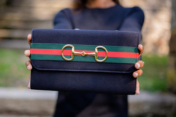 Avery Clutch Black - Red and Green Stripe Band with Snaffle - 0