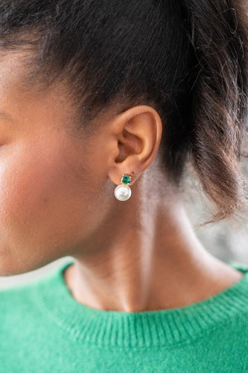 Carolyn - Emerald - Big Stone and Pearl Stud - Belle of the Ball - 0