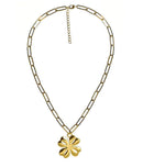 Gold Shamrock Charm Necklace with Paper Clip Chain - 18k Gold Plated-5