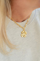 Gold Shamrock Charm Necklace with Paper Clip Chain - 18k Gold Plated-3