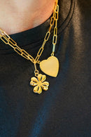 Gold Shamrock Charm Necklace with Paper Clip Chain - 18k Gold Plated-4