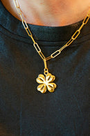 Gold Shamrock Charm Necklace with Paper Clip Chain - 18k Gold Plated-2