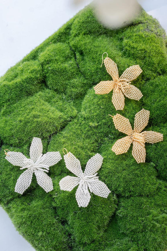 Gwen - Fabric Beaded Hook Back Flower Earrings