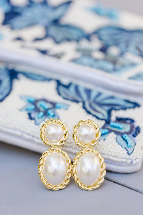 Jackie Pearl & Gold Roped Statement - Earrings - Belle of  the Ball