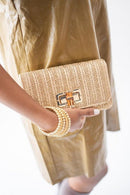 Lilly - Gold Woven Straw Clutch - Bamboo Toggle-6