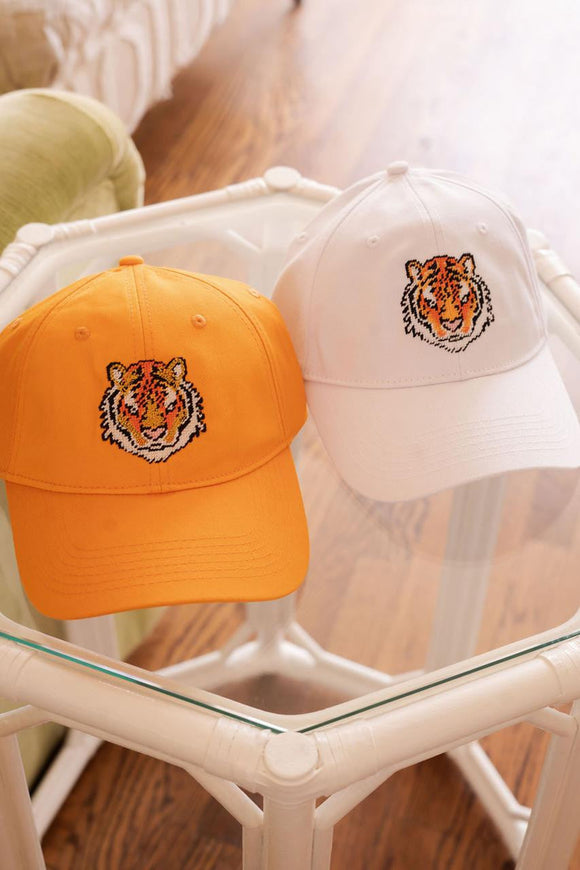 Needlepoint Baseball Hat - Tiger - White