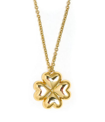 Puffy Shamrock Necklace with gold chain - 18k Plated Necklace - 0