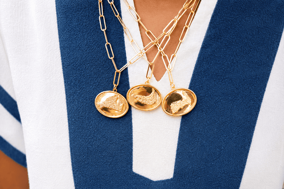 Map - Beach Tag Charm Necklace – 18k Gold Plated