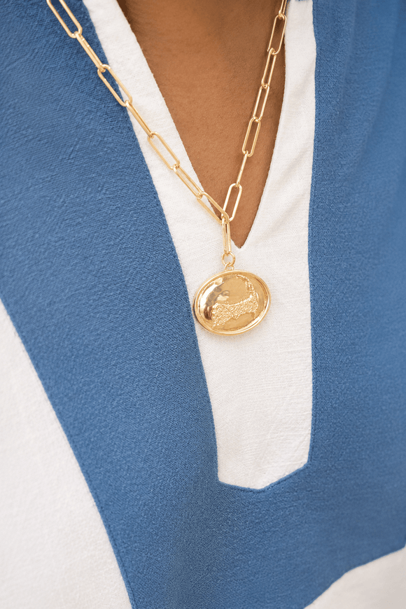 Map - Beach Tag Charm Necklace – 18k Gold Plated