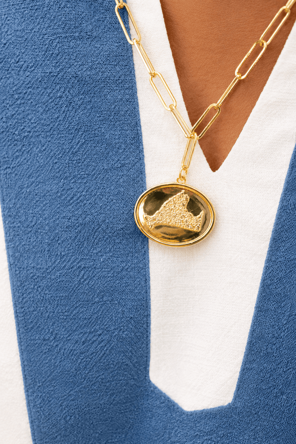 Map - Beach Tag Charm Necklace – 18k Gold Plated