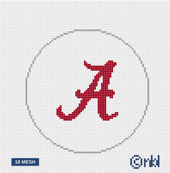 Alabama Crimson Tide A Logo Round Needlepoint Canvas 4 Inch White Background 18 Mesh