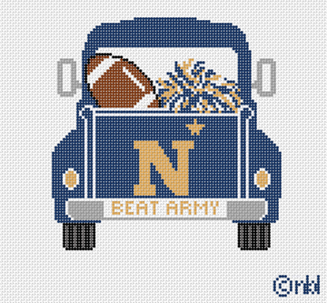 Navy Vintage Truck Needlepoint Canvas, Just Under 5 x 5 in., 18 Mesh