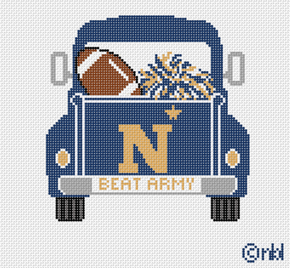Navy Vintage Truck Needlepoint Canvas, Just Under 5 x 5 in., 18 Mesh