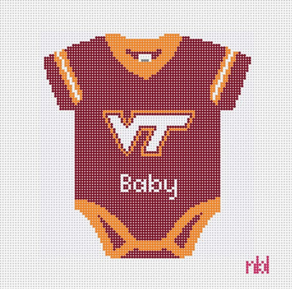 Virginia Tech Baby Onesie - Needlepoint by Laura