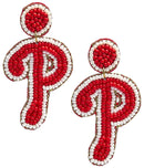 Phillies P - Fabric Backed Earrings-1