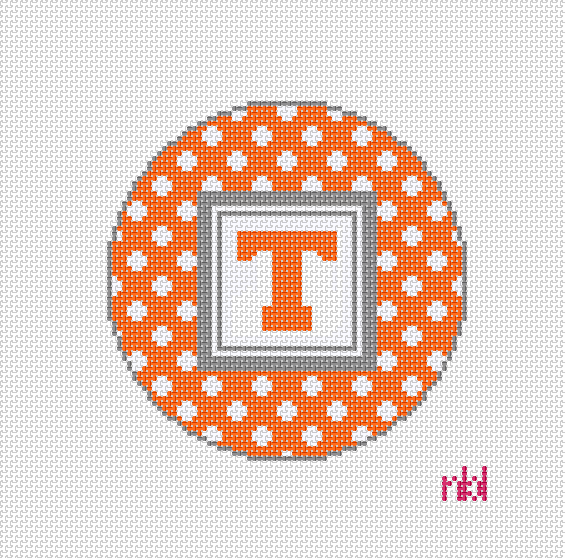 Tennessee Polka Dot Round with Square Center - Needlepoint by Laura