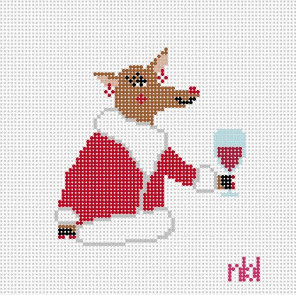 Reindeer girl drinking wine - Needlepoint by Laura