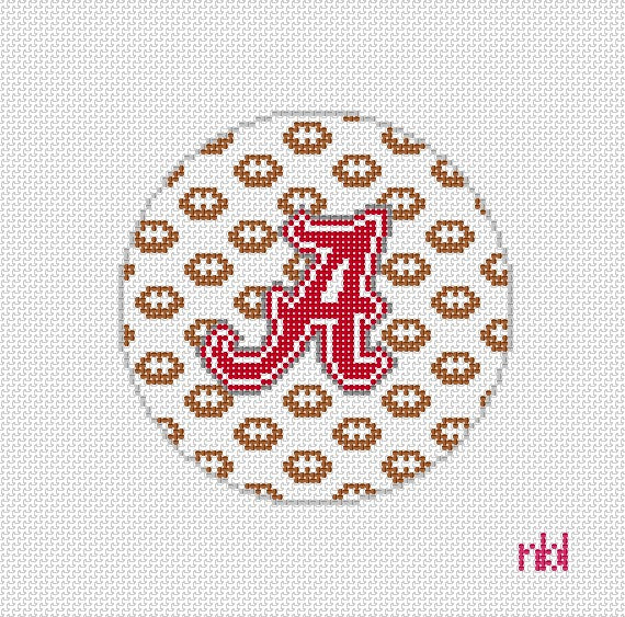 Alabama Football Round Needlepoint Canvas - Needlepoint by Laura