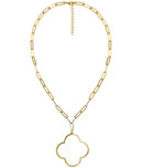 Riley Large Clover Shell Necklace - 18k Plated Paper Clip Chain-2