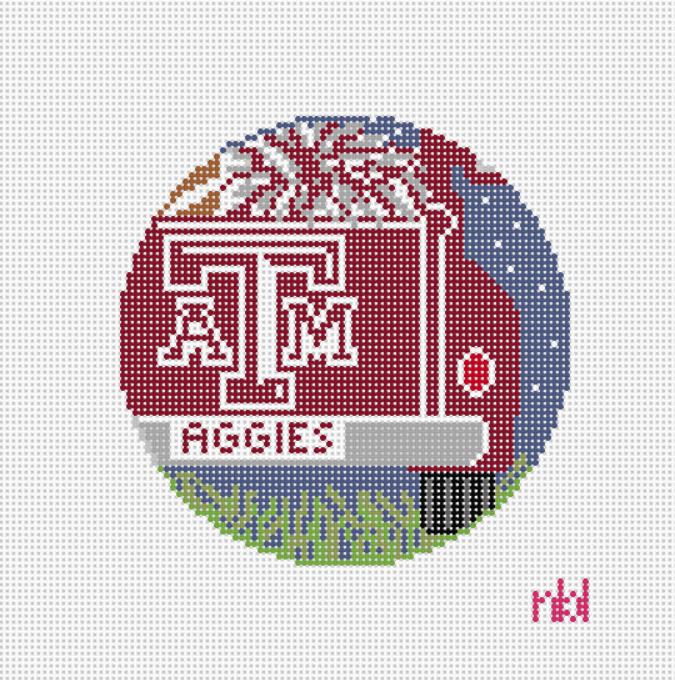 Texas A and M Vintage Truck- 4 inch round - Needlepoint by Laura