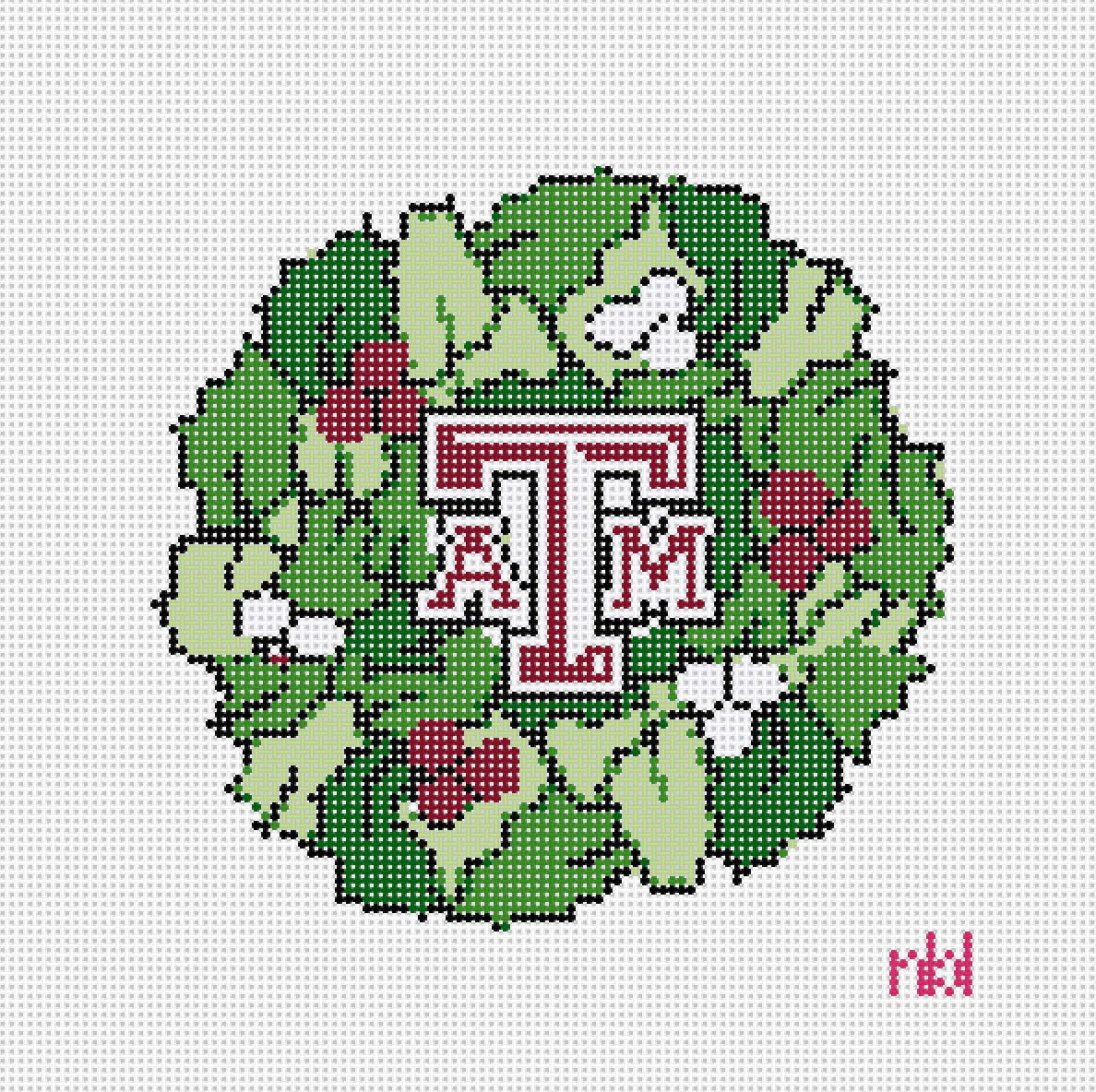 Texas A and M Wreath - Needlepoint by Laura