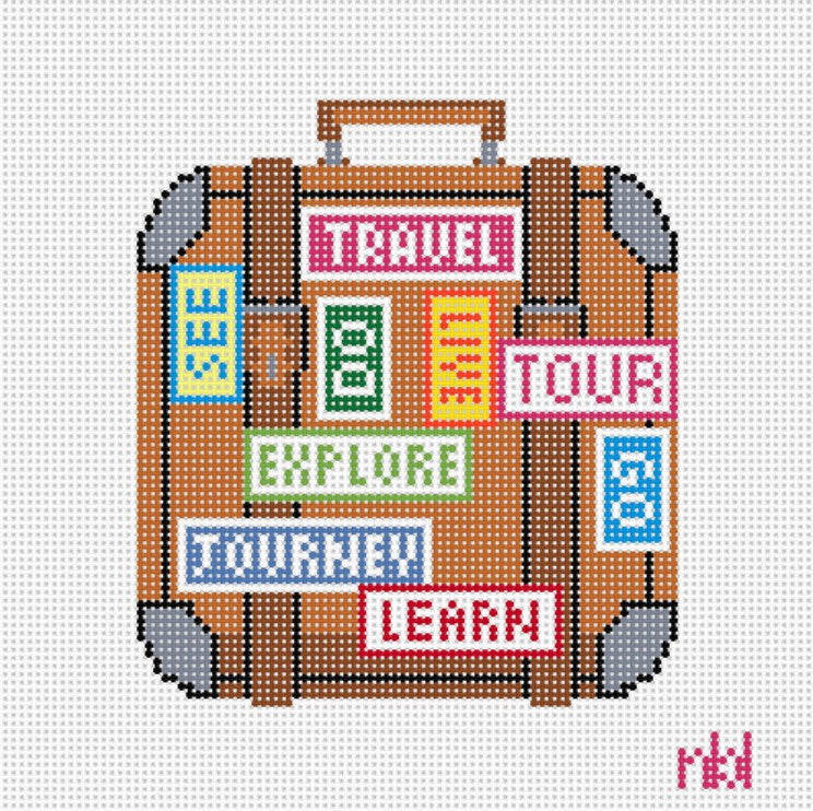 Travel suitcase 4 inch square - Needlepoint by Laura