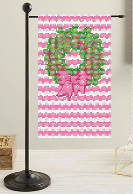 Pink Wavy Wreath Mini Flag Kit - Needlepoint by Laura