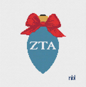 Zeta Tau Alpha Christmas Bow Light Bulb 18 Mesh Needlepoint Canvas, 3x5