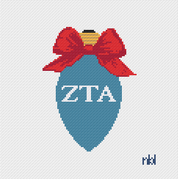 Zeta Tau Alpha Christmas Bow Light Bulb 18 Mesh Needlepoint Canvas, 3x5