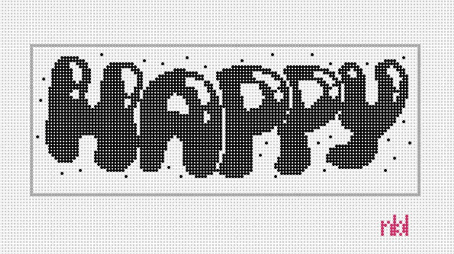 Happy Collection Wreath Base- Black and White - Needlepoint by Laura