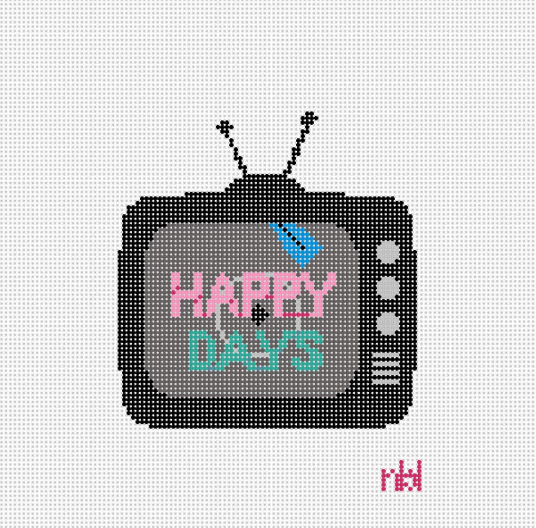 Retro TV Needlepoint Canvas Happy Days - Needlepoint by Laura