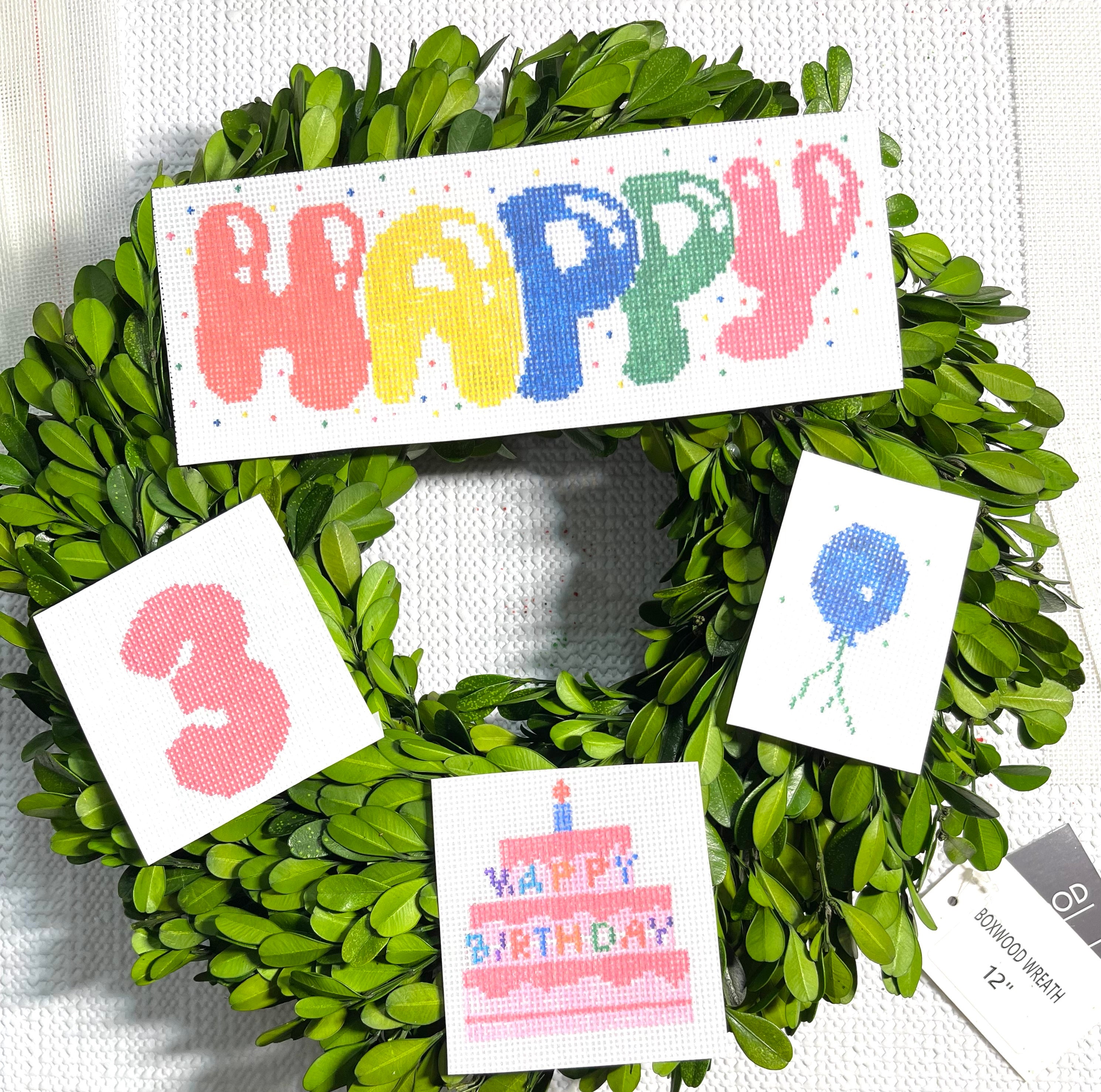 Happy Collection Wreath Base- Black and White - Needlepoint by Laura