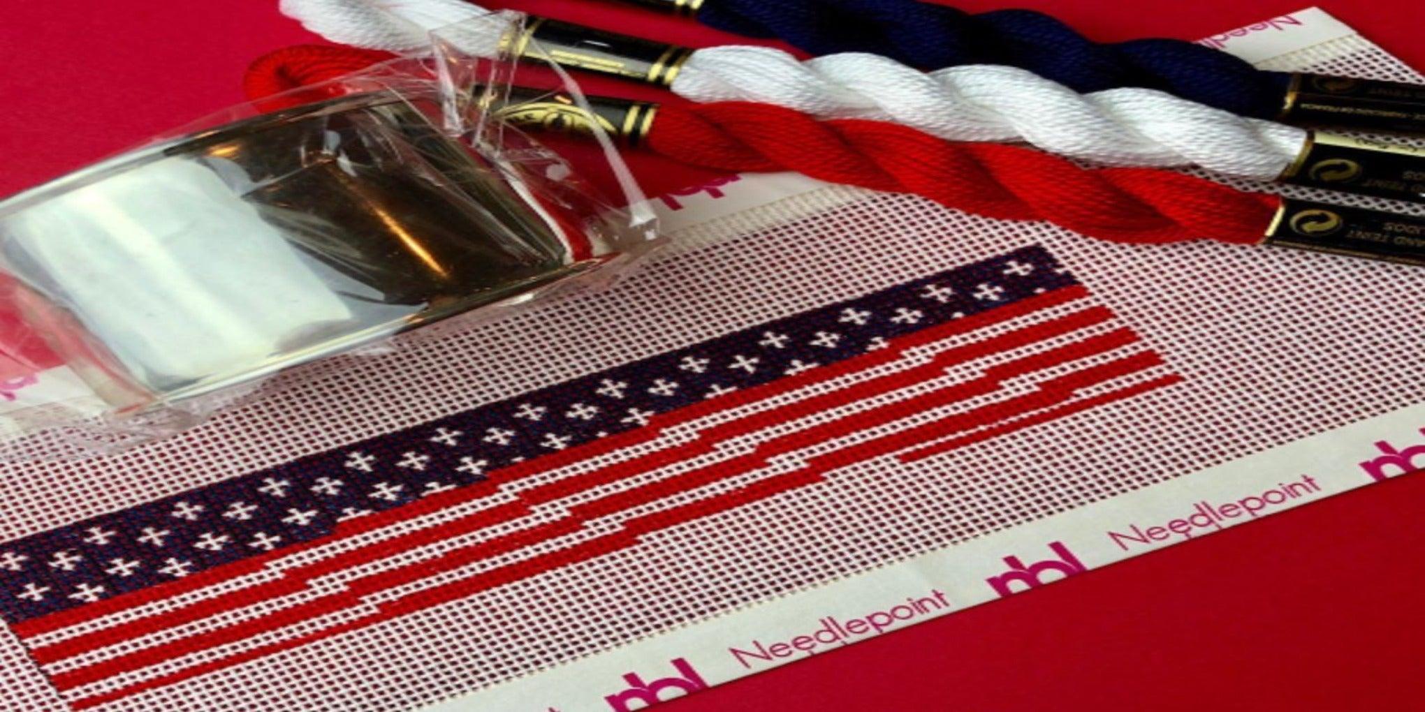 American Flag Needlepoint Bracelet Cuff Kit - Needlepoint by Laura
