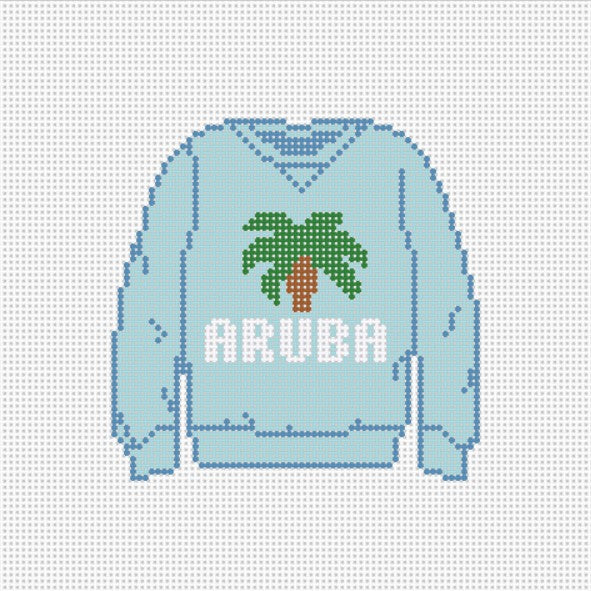 Aruba Palm Sweatshirt Needlepoint Canvas - Needlepoint by Laura