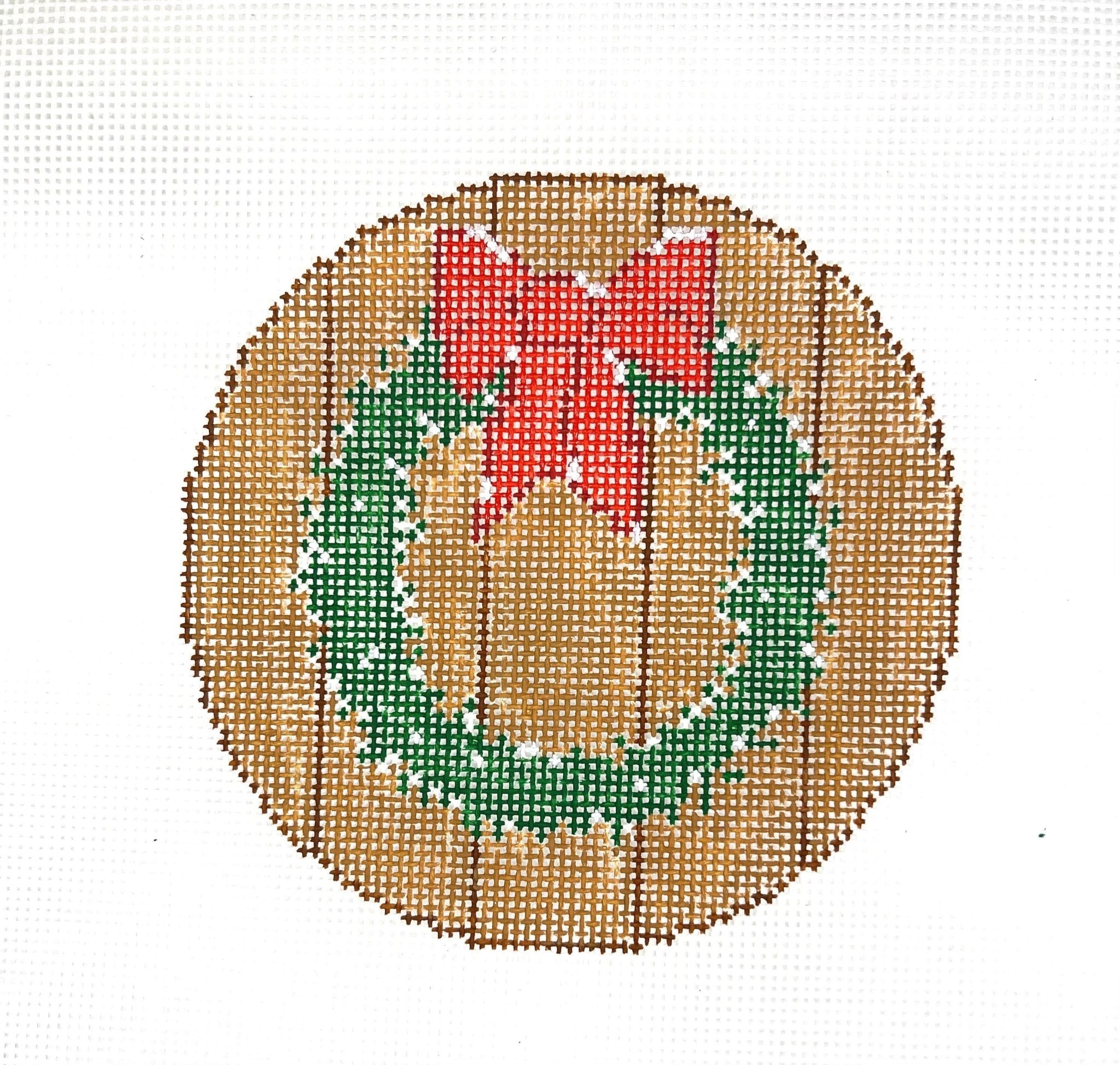 Bourbon Barrel Head Needlepoint Canvas Christmas Wreath - Needlepoint by Laura