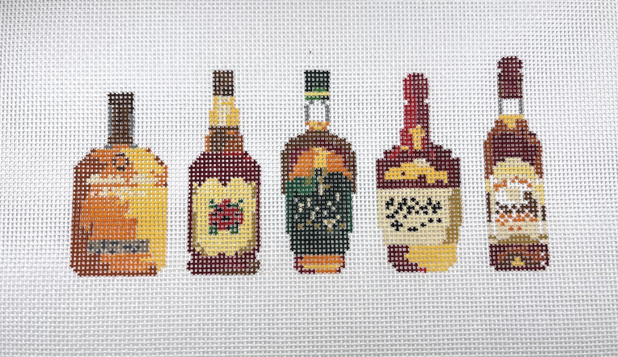 Bourbon Bottles Canvas - Needlepoint by Laura