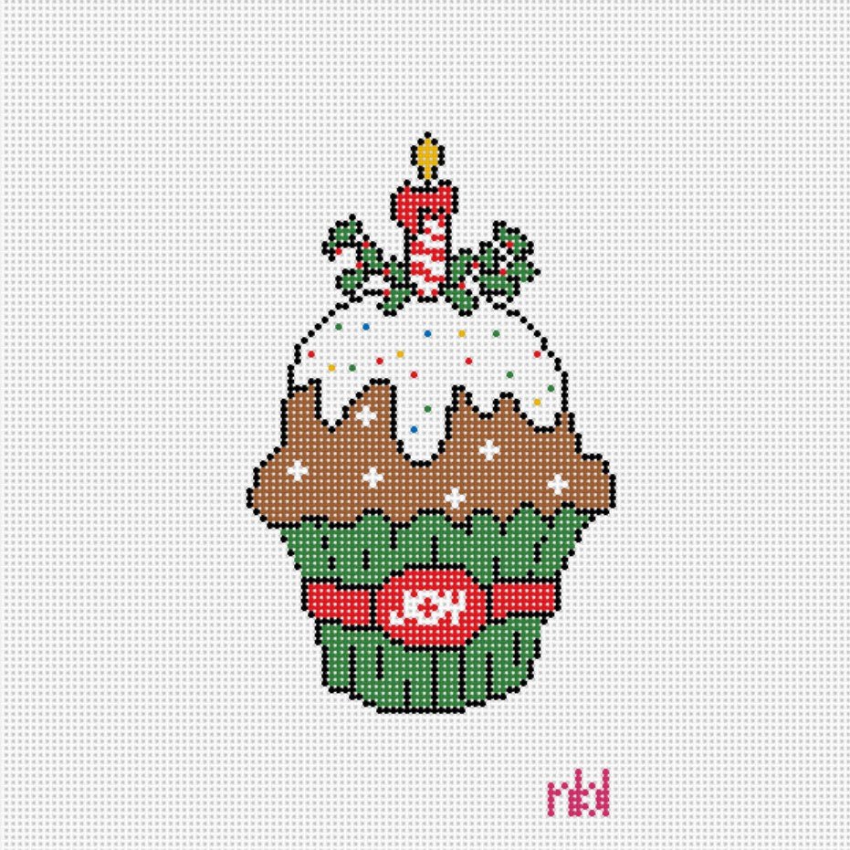 Christmas Cupcake Candle - Needlepoint by Laura