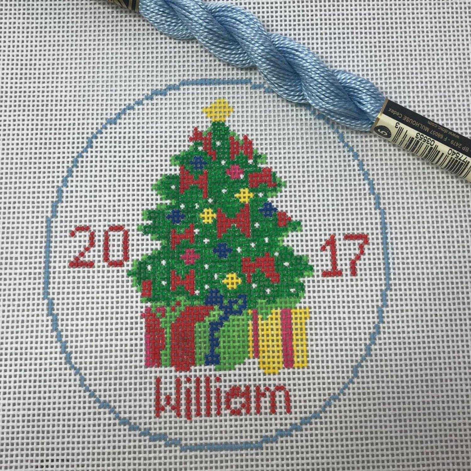 Christmas tree with presents Canvas - Needlepoint by Laura