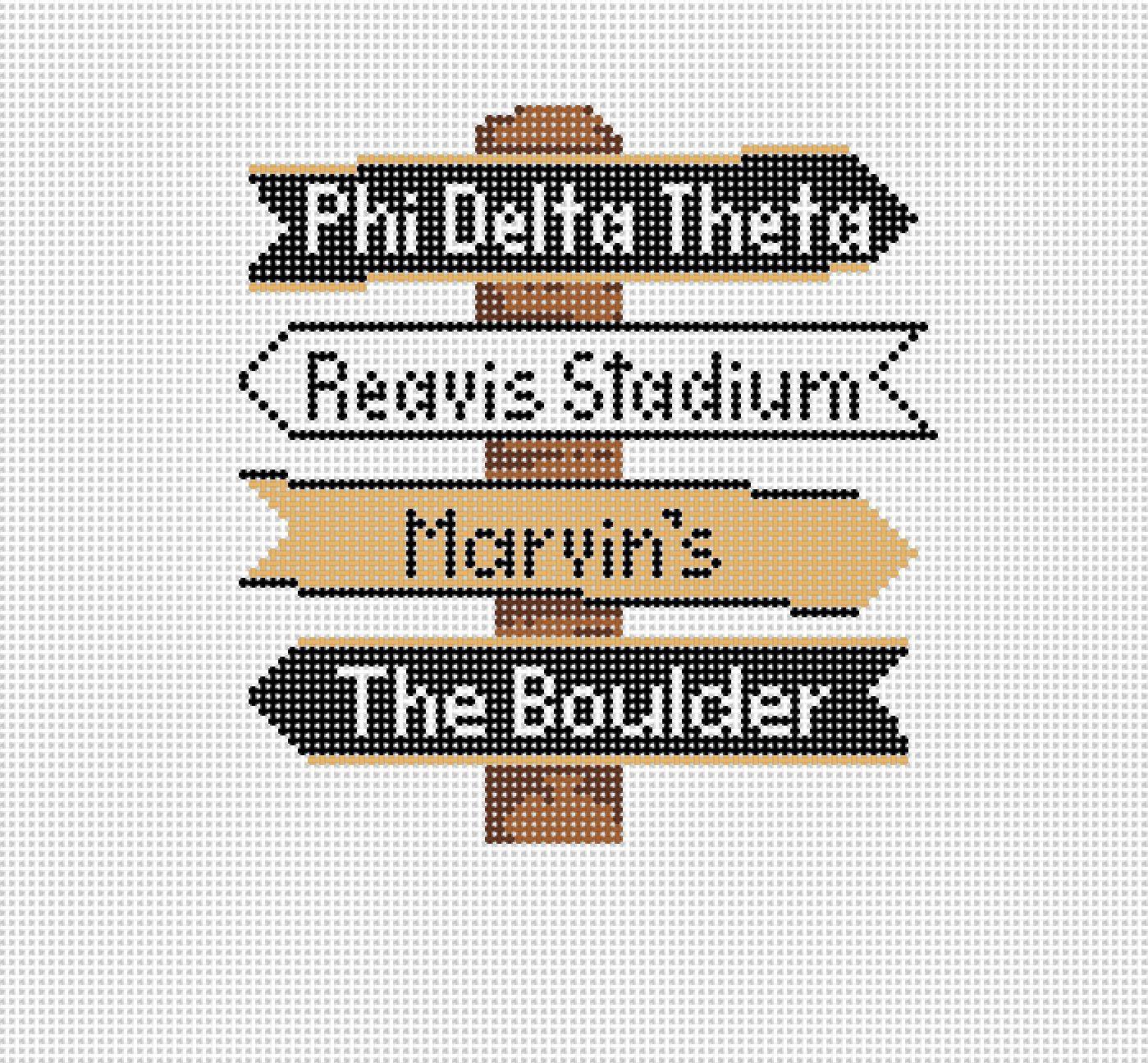 Depauw College Icon Destination Sign - Needlepoint by Laura