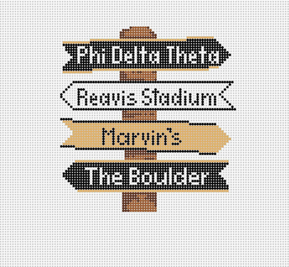 Depauw College Icon Destination Sign - Needlepoint by Laura