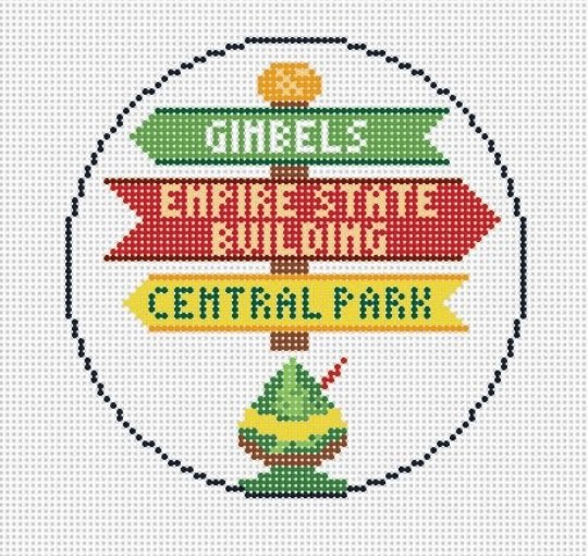 Elf Destination Sign Canvas - Needlepoint by Laura