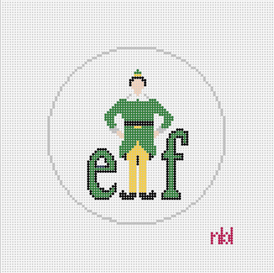 Elf Needlepoint Ornament - Needlepoint by Laura