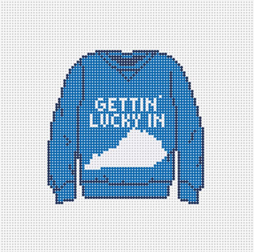 Gettin Lucky Sweatshirt Needlepoint Canvas - Needlepoint by Laura