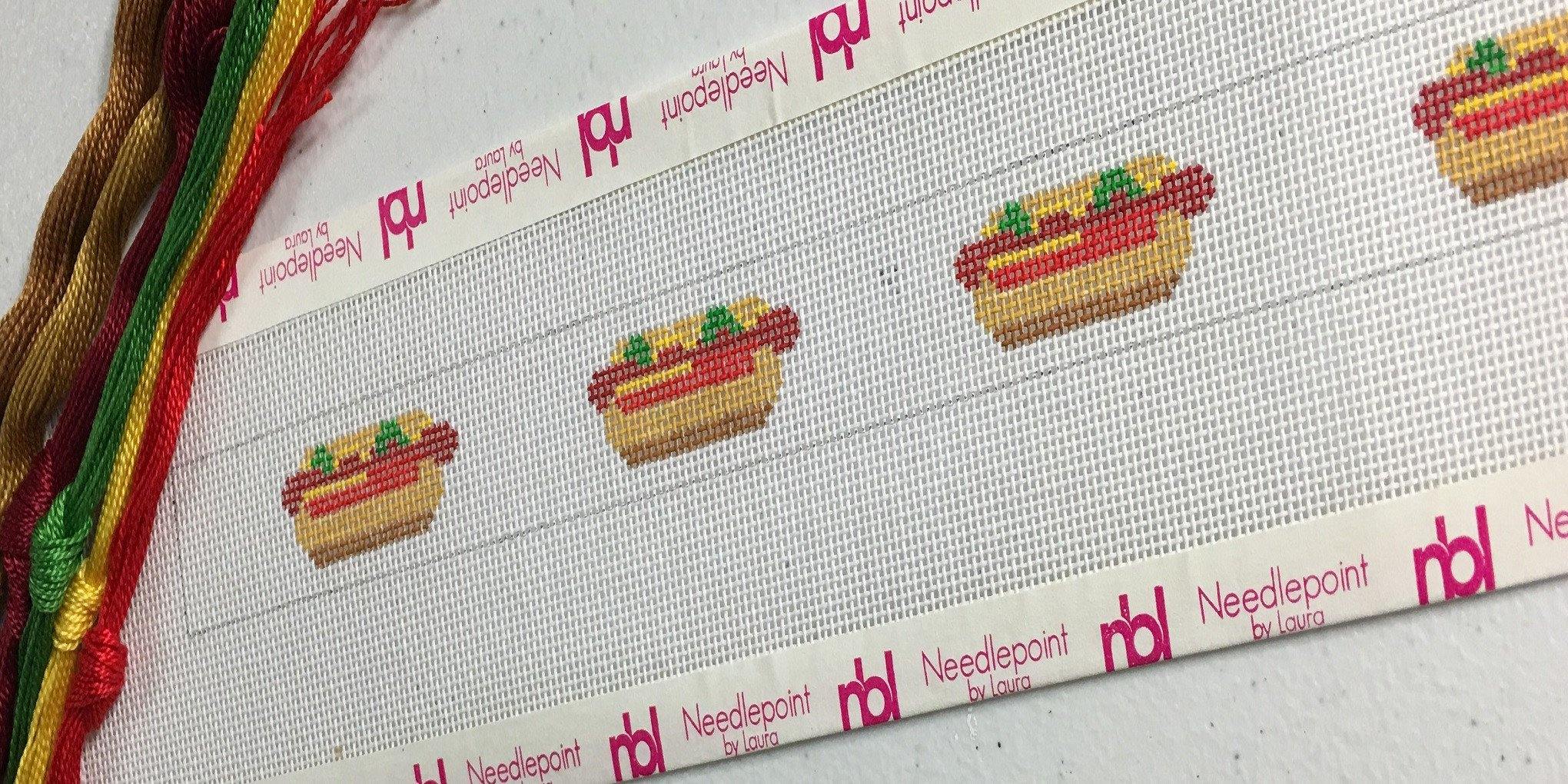 Hot dog needlepoint dog collar canvas - Needlepoint by Laura