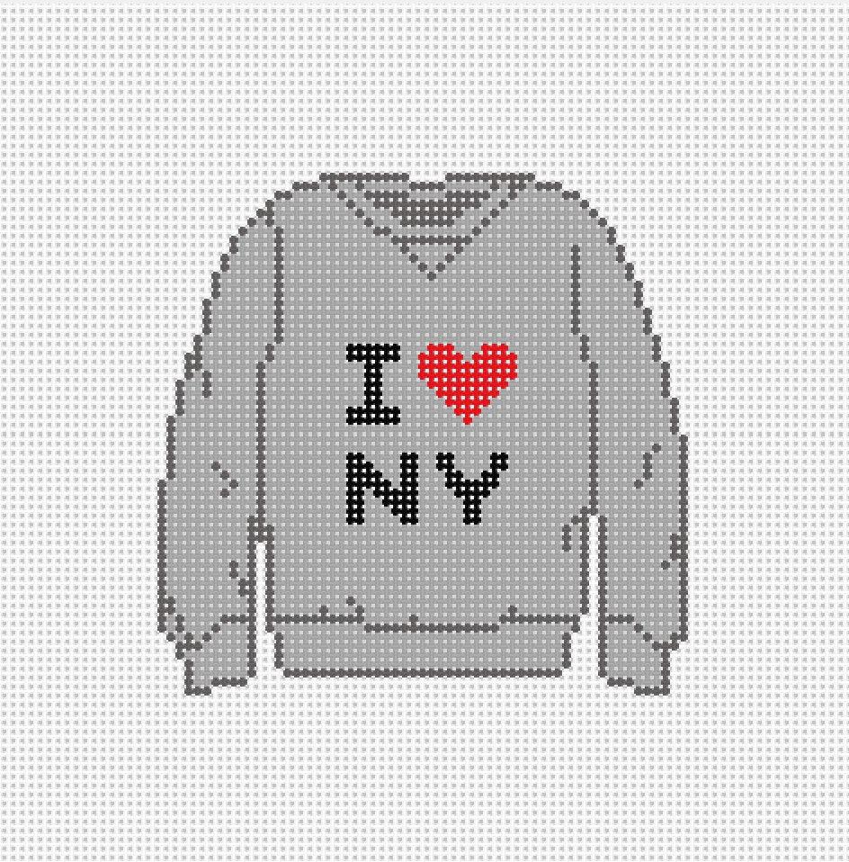 I Love NY Sweatshirt Needlepoint Canvas - Needlepoint by Laura